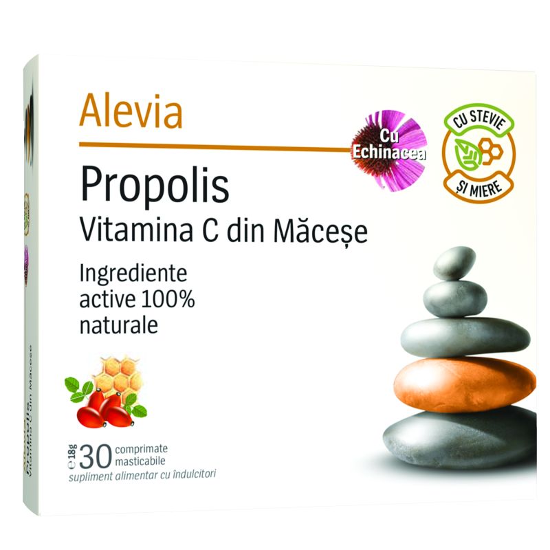 Propolis Vitamina C cu Echinacea Stevie si Miere, 30 comprimate masticabile, Alevia